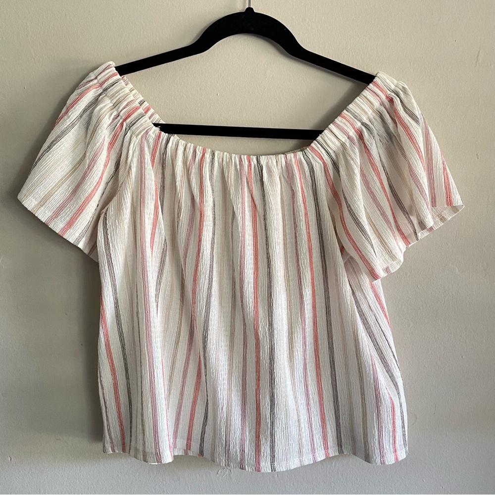 Belle by Belldini Off the Shoulder Striped Textured Flowy Top Blouse Size Medium